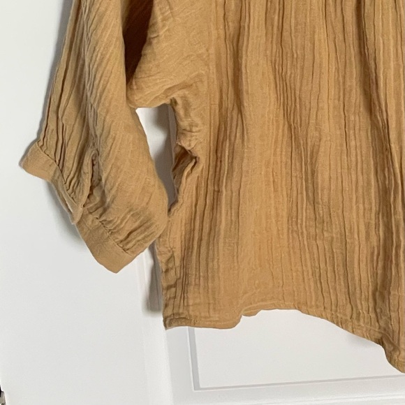 ABLE Tan Cotton Gauze V-Neck Button Down Blouse Top - 35960 - Picture 10 of 13
